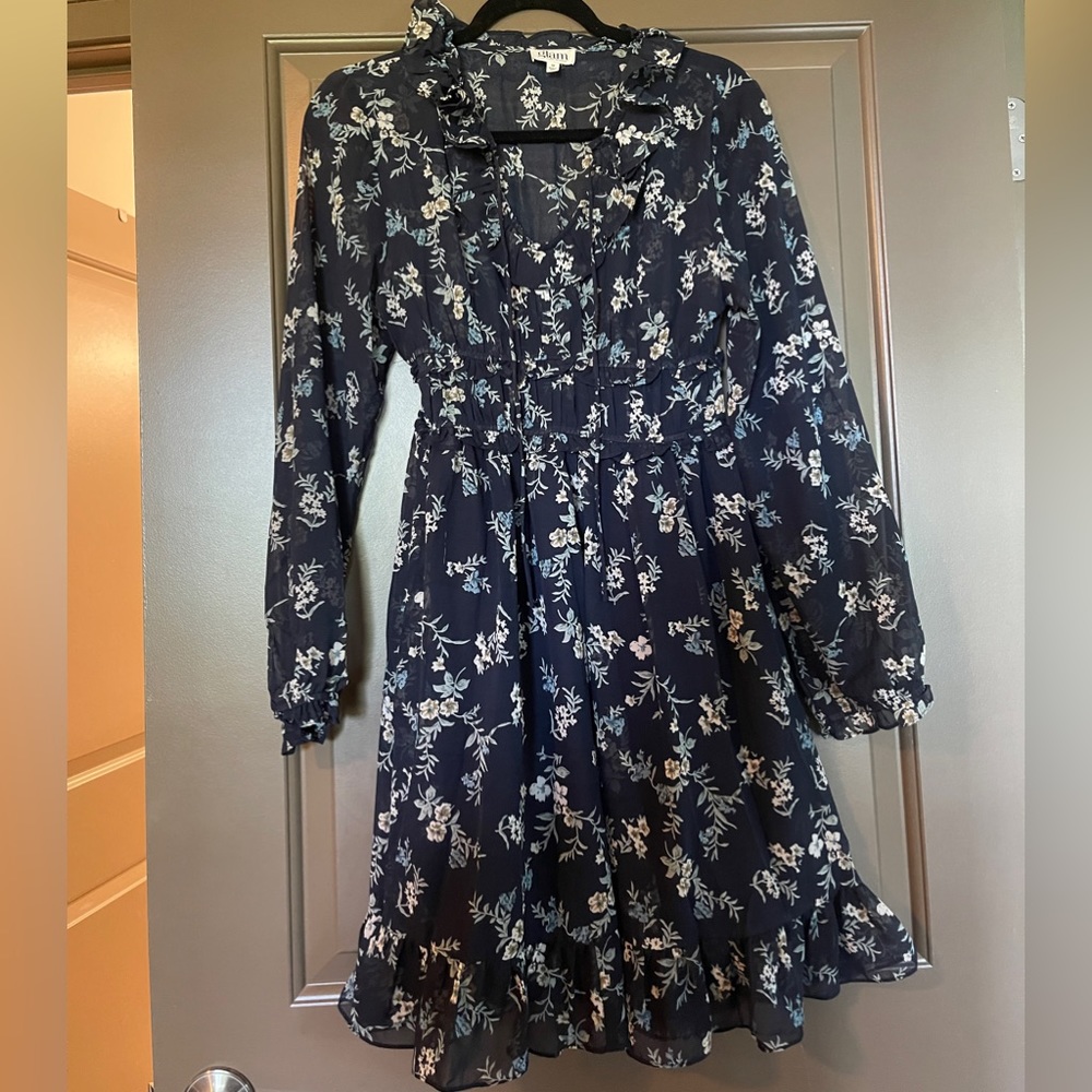 Navy Floral Ruffle Mini Dress